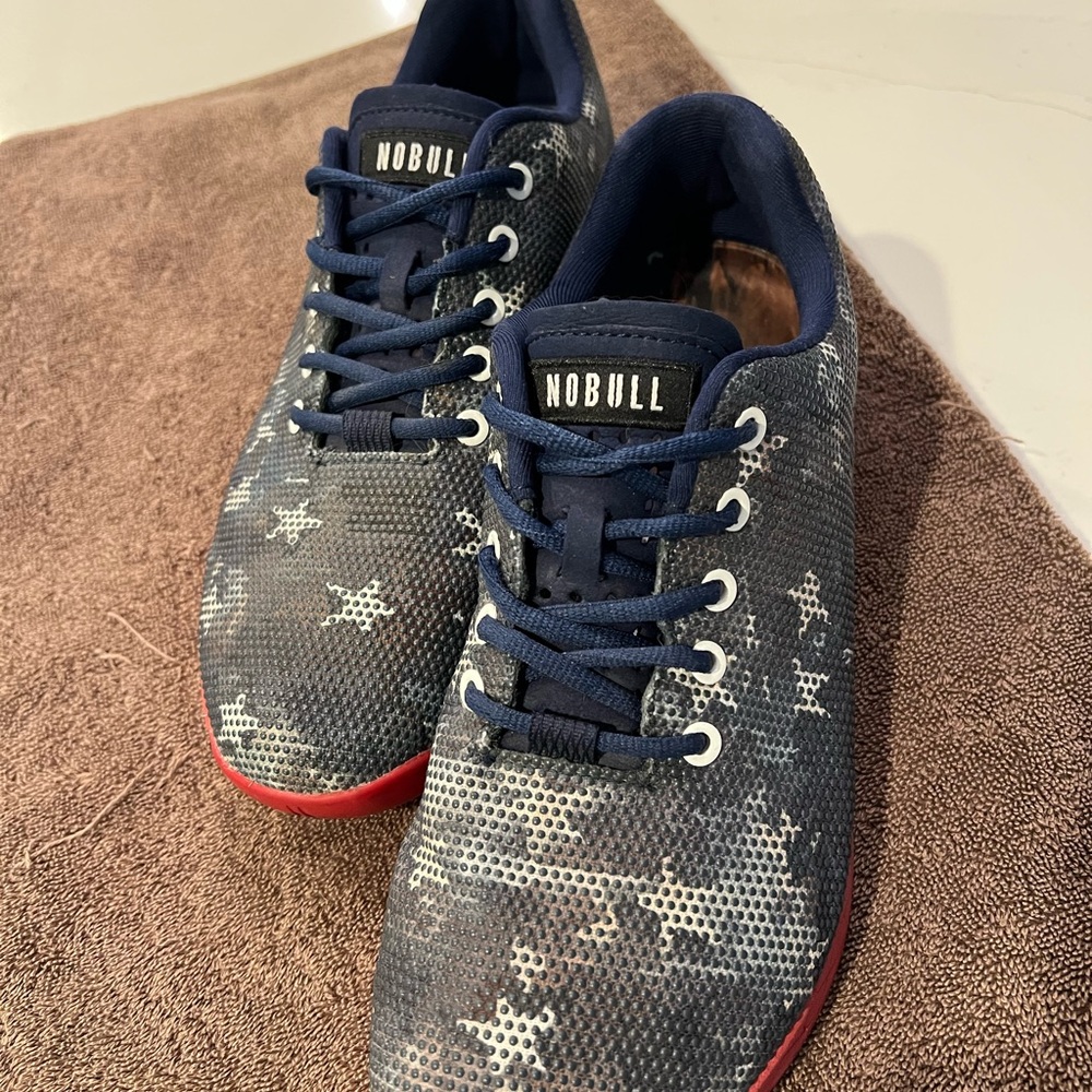 NOBULL Men's American Flag Red and Blue Athletic Shoes with Red Soles